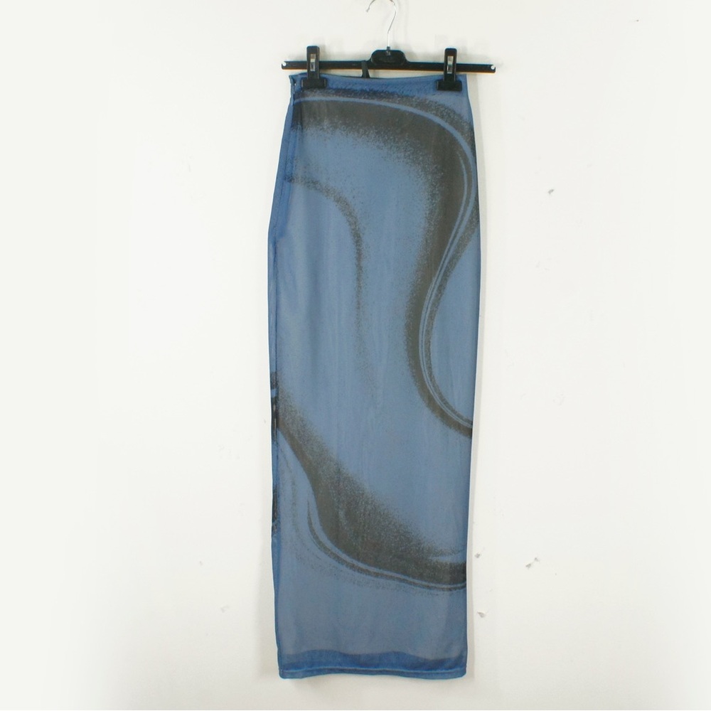 Maniere De Voir Blue and Black Mesh Corset Maxi Skirt Set - Picture 5 of 10